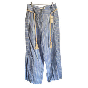 ETTITWA by Anthropologie Blue Stripe Linen Pants Wide Leg Pants Size 2P